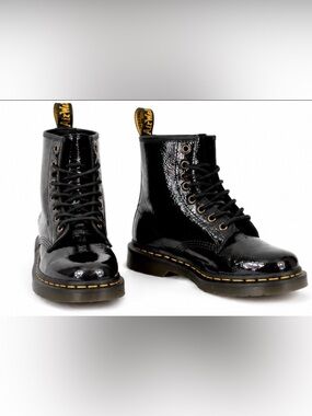 Dr. Martens Black Patent  Distressed Lace-Up Boots Size 6